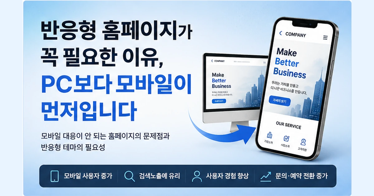 PC와 스마트폰에서 자연스럽게 재배치되는 반응형 홈페이지