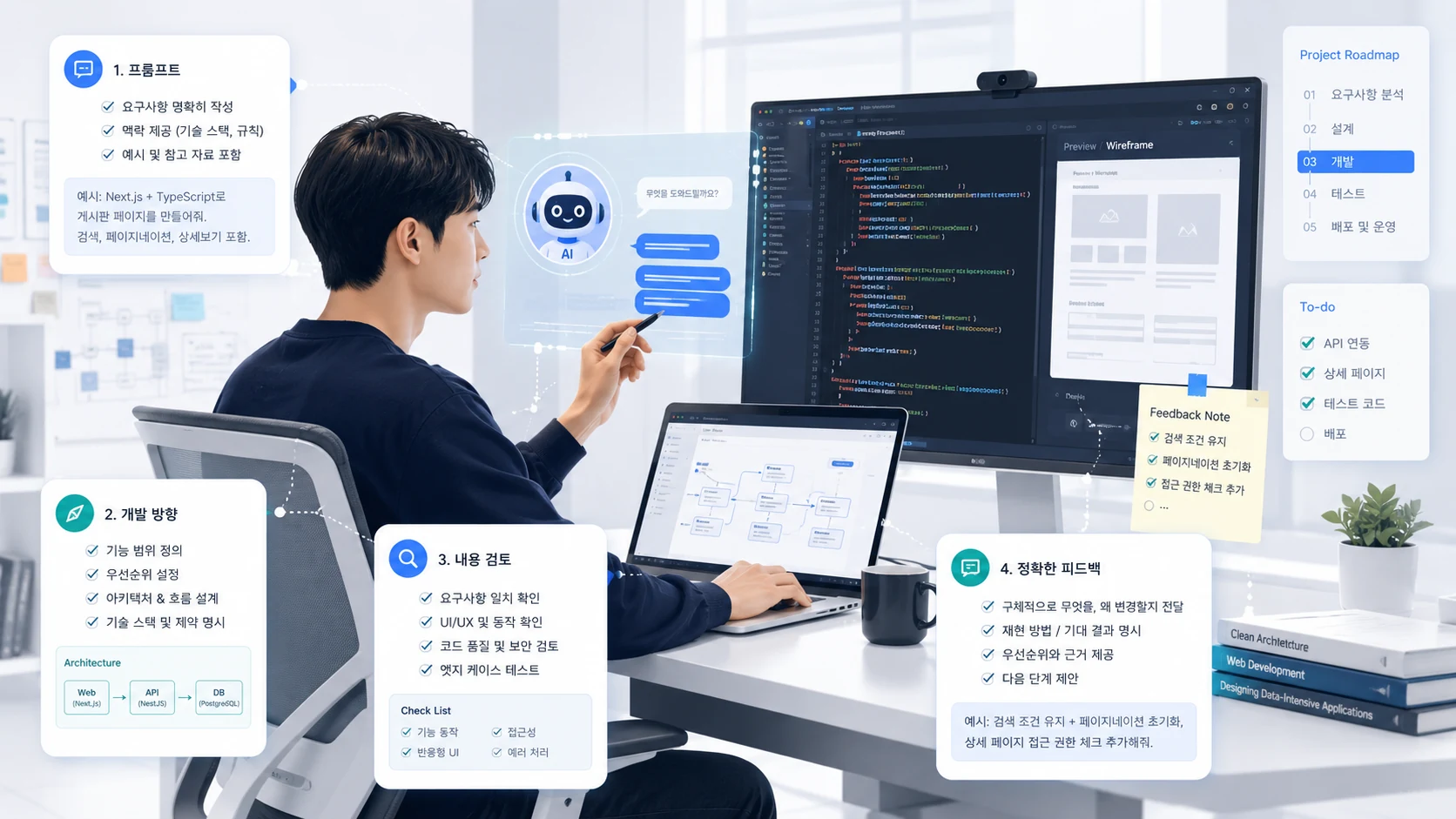 AI 코딩 결과의 화면, 데이터, 보안, 예외 상황을 검토하고 피드백하는 개발 작업 환경